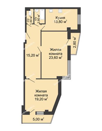 2 комнатная квартира 80 м² - ЖК Дом на Береговой
