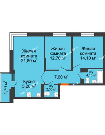 3 комнатная квартира 69,8 м² в ЖК Династия, дом Литер 2