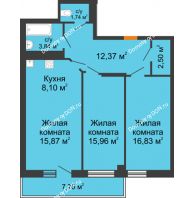 3 комнатная квартира 79,52 м² в ЖК Сокол на Оганова, дом Литер 2 - планировка