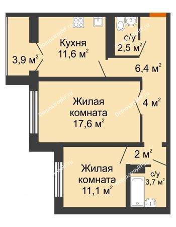 2 комнатная квартира 60,1 м² в ЖК Крымский квартал, дом позиция 1