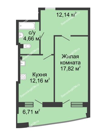 1 комнатная квартира 54,9 м² в ЖК Тихий Дон, дом № 1
