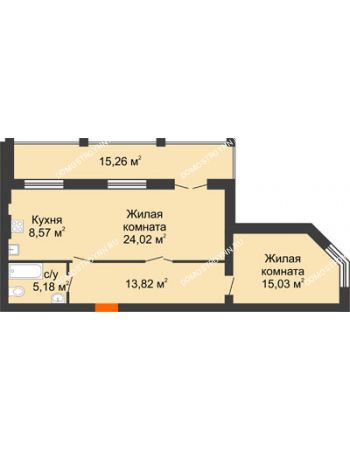 2 комнатная квартира 74,25 м² в ЖК Свобода, дом 2 очередь