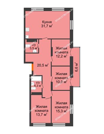 4 комнатная квартира 113,98 м² в ЖК Заречье, дом № 1, секция 1