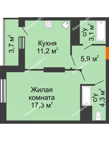 1 комнатная квартира 45,5 м² - ЖК Космолет