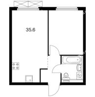 1 комнатная квартира 35,6 м² в ЖК Савин парк, дом корпус 6 - планировка