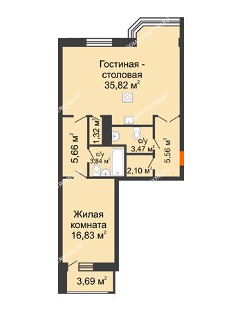 2 комнатная квартира 76,45 м² - ЖК Дом на Гребешке