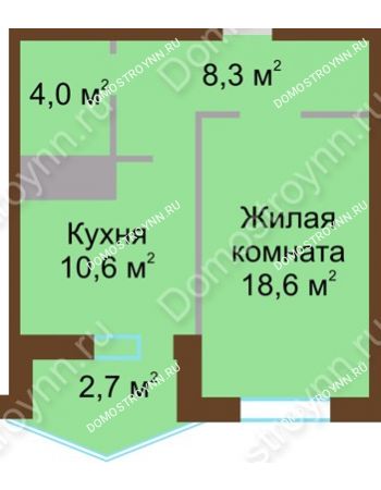 1 комнатная квартира 44,2 м² в ЖК Монолит, дом № 89, корп. 1, 2
