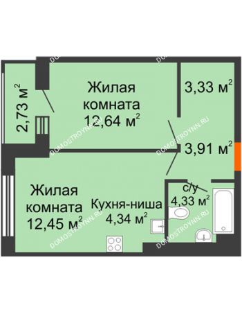1 комнатная квартира 43,73 м² - ЖК Олимпийский
