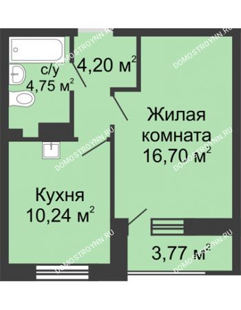 1 комнатная квартира 37,77 м² - ЖД по Южному шоссе