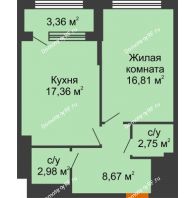 1 комнатная квартира 50,25 м², ЖК Гран-При - планировка