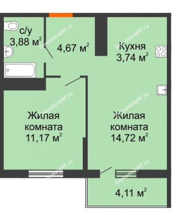 1 комнатная квартира 39,41 м² в ЖК Все свои VIP, дом Литер 5
