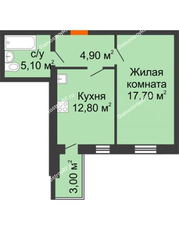 1 комнатная квартира 42 м² в ЖК Шестое чувство, дом 2 очередь 3 позиция