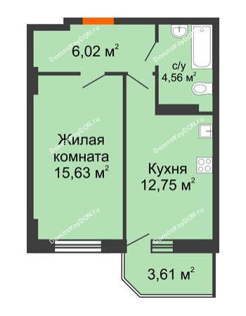 1 комнатная квартира 40,04 м² в ЖК Свобода, дом №2