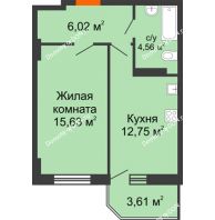 1 комнатная квартира 40,04 м² в ЖК Свобода, дом №2 - планировка