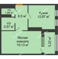 1 комнатная квартира 46,52 м², ЖК Гран-При - планировка