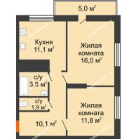 2 комнатная квартира 59,7 м², ЖК Космолет - планировка