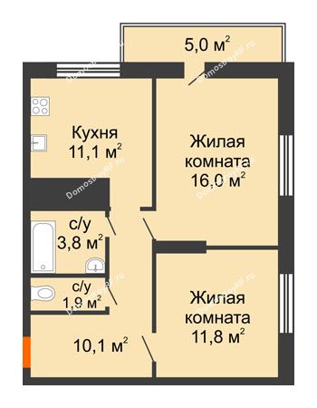 2 комнатная квартира 59,7 м² - ЖК Космолет