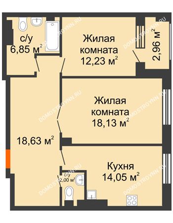 2 комнатная квартира 73,37 м² - ЖД Коллекция
