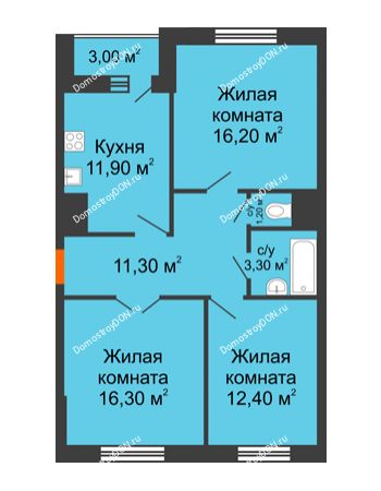 3 комнатная квартира 74,1 м² в ЖК Левенцовка парк, дом Корпус 8-5