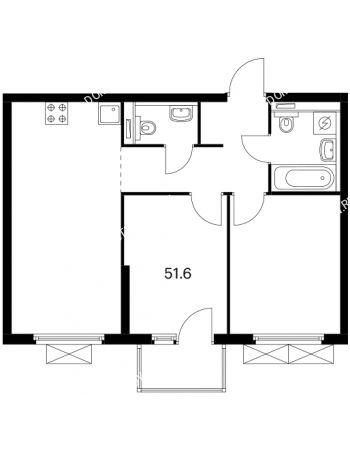 2 комнатная квартира 51,6 м² в ЖК Савин парк, дом корпус 6