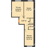2 комнатная квартира 68,57 м², ЖК Две реки - планировка