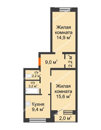 2 комнатная квартира 57,6 м² - ЖК Дом на Нижегородской