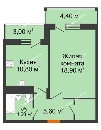 1 комнатная квартира 45 м² в ЖК Статус, дом 5,6 секция