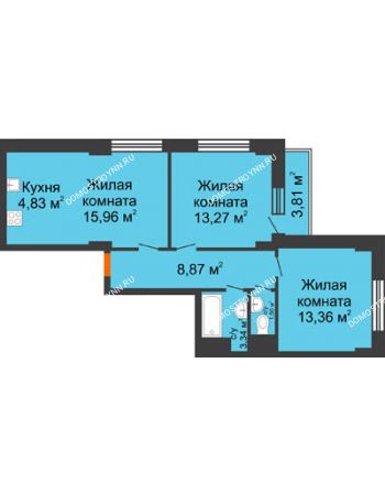 3 комнатная квартира 61,97 м² - ЖК Каскад на Путейской