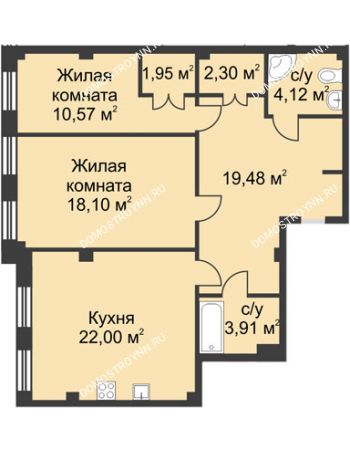 2 комнатная квартира 82,43 м² в ЖК Премиум, дом №1