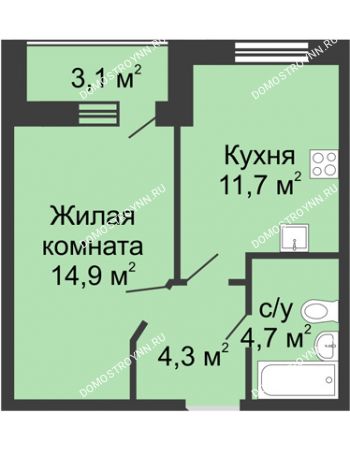 1 комнатная квартира 37,15 м² в ЖК Цветы, дом № 10