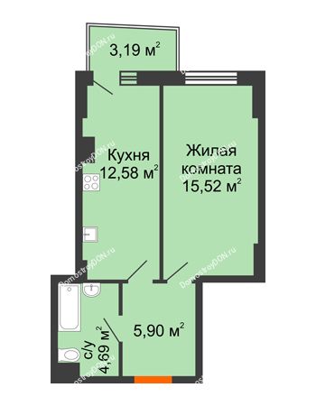 1 комнатная квартира 39,65 м² в ЖК Сердце Ростова 2, дом Литер 1