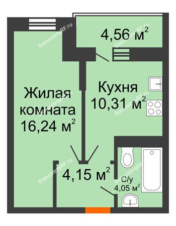 1 комнатная квартира 37,03 м² в ЖК Россинский парк, дом Литер 1