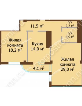 2 комнатная квартира 79,9 м² - ЖК Бояр Палас
