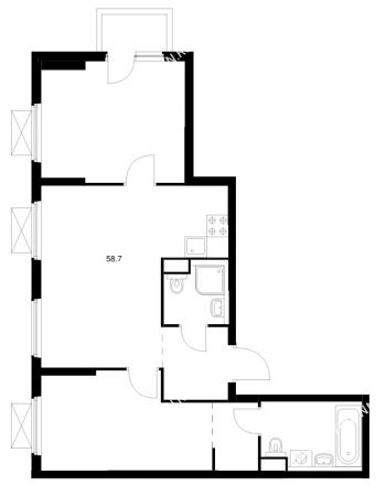 2 комнатная квартира 58,7 м² в ЖК Савин парк, дом корпус 10