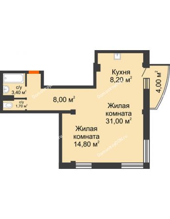 2 комнатная квартира 68,3 м² - ЖК Южная Башня