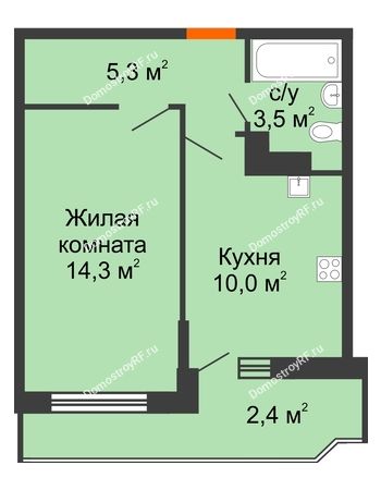 1 комнатная квартира 35,5 м² - ЖК Акварели-3