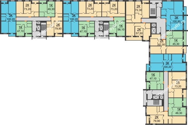 Планировка 2 этажа в доме  Блок-секция 4А, 4Б, 4В, 4Г в ЖК Олимп
