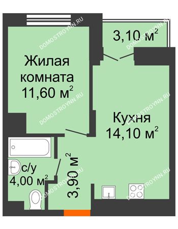 1 комнатная квартира 35,15 м² в ЖК КМ Анкудиновский Парк, дом № 15