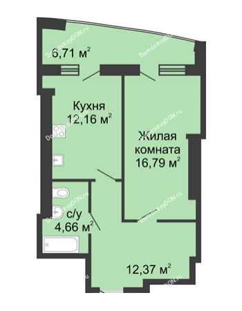 1 комнатная квартира 53,4 м² в ЖК Тихий Дон, дом № 1