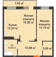 2 комнатная квартира 66,71 м² в ЖК Норма, дом № 2 - планировка