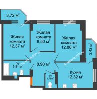 3 комнатная квартира 64,39 м² в ЖК Свобода, дом №2 - планировка