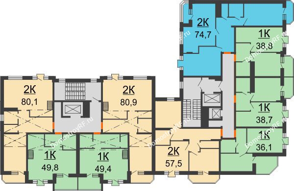 Планировка 9 этажа в доме 5 этап (секция 9-10) в ЖК Трамвай желаний