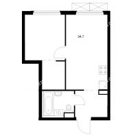 1 комнатная квартира 34,7 м² в ЖК Савин парк, дом корпус 10 - планировка