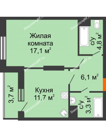1 комнатная квартира 46,7 м² - ЖК Космолет