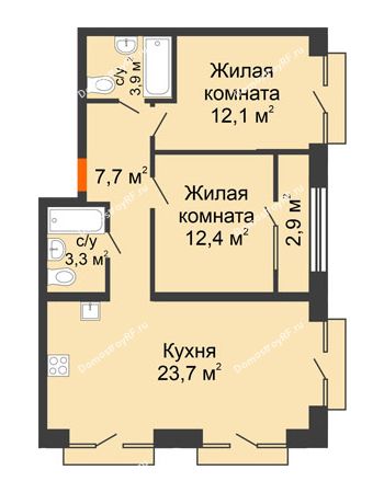 2 комнатная квартира 66,26 м² в ЖК Андерсен парк, дом ГП-5