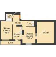 2 комнатная квартира 70,6 м² в ЖК GRAFF HOUSE (ЖК ГРАФ ХАУС), дом Секция 1А - планировка
