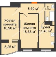 2 комнатная квартира 63,1 м² в ЖК Россинский парк, дом Литер 2 - планировка