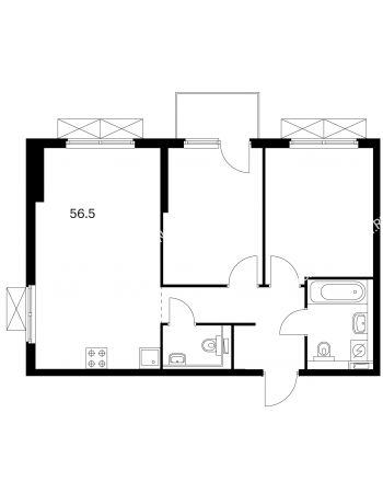 2 комнатная квартира 56,5 м² в ЖК Савин парк, дом корпус 3