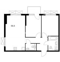 2 комнатная квартира 56,5 м² в ЖК Савин парк, дом корпус 3 - планировка