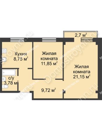 2 комнатная квартира 56,06 м² в ЖК Тридесятое (Экопарк Березовка), дом № 23